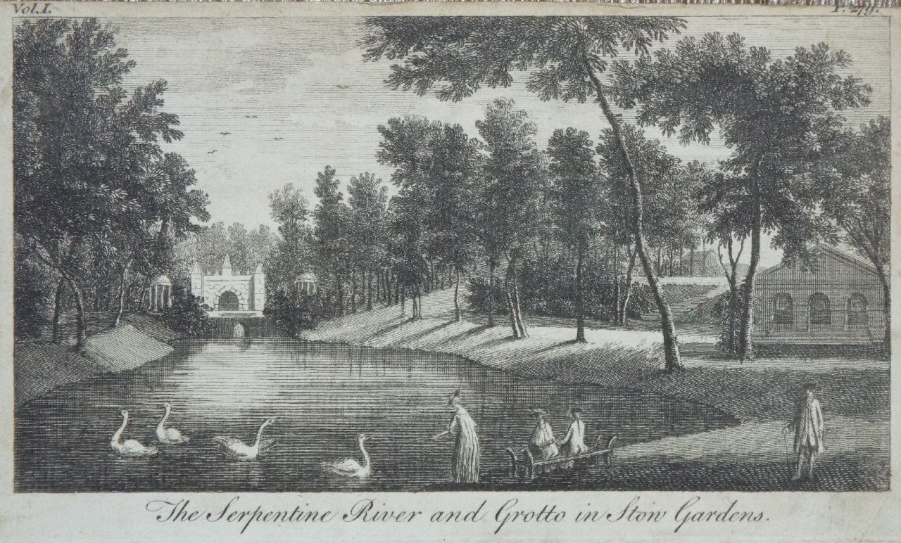 Print - The Serpentine River and Grotto in Stow Gardens.